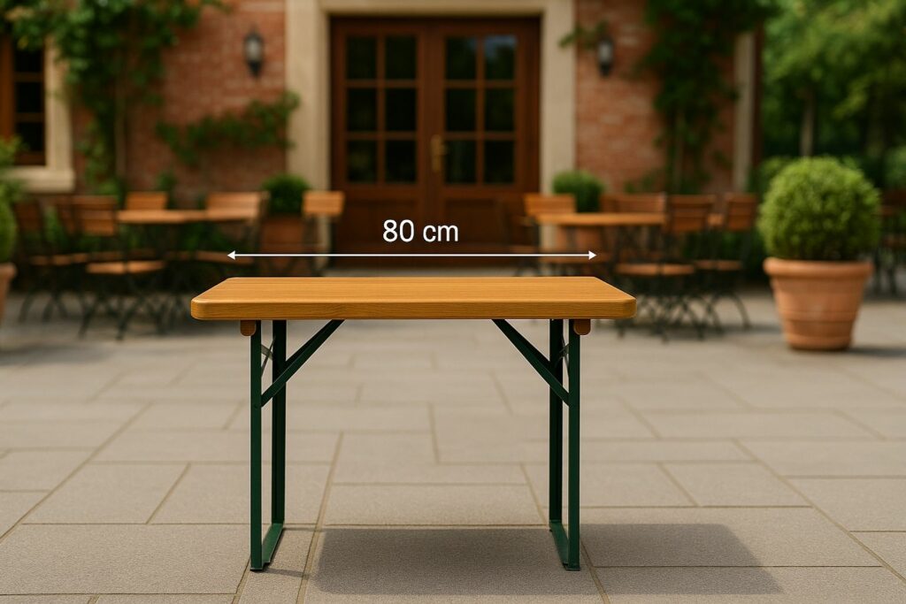 Bierzeltgarnitur mit Lehne 80 cm Tischbreite im Restaurantgarten