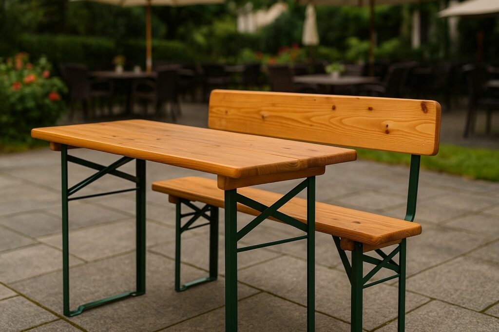 Bierzeltgarnitur mit Lehne rustikal im Restaurantgarten